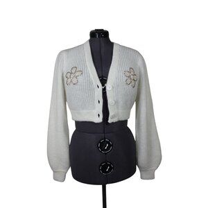 Alessandra Rich women's cropped embellished mohair blend cardigan sweater 36